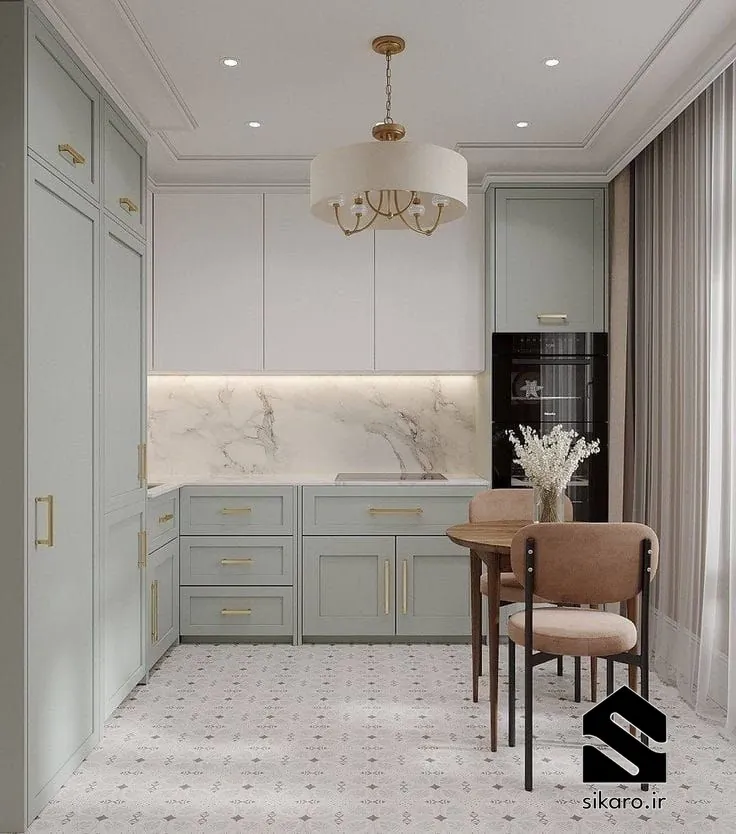 کابینت کلاسیک دو رنگ سبز و سفید