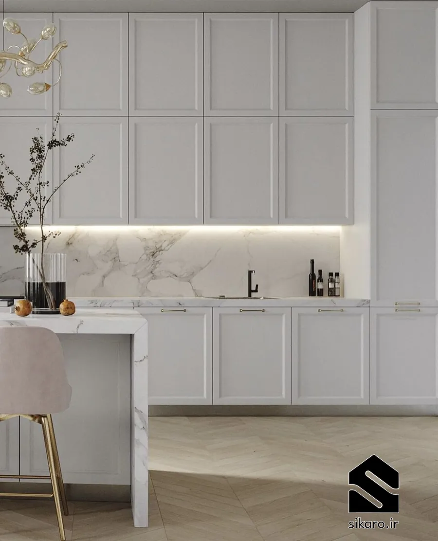 کابینت کلاسیک سفید با نور مخفی