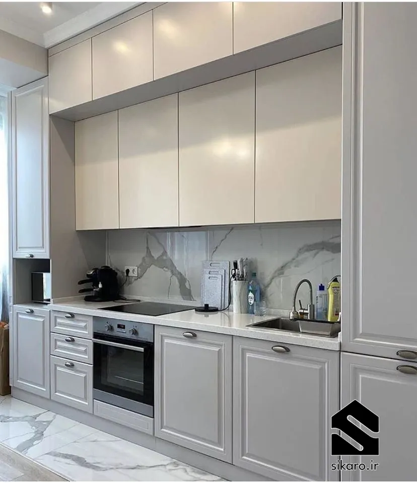 کابینت کرم طوسی با ترکیب ساده