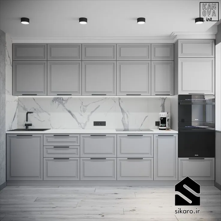 کابینت کلاسیک خاکستری با سنگ مرمر سفید