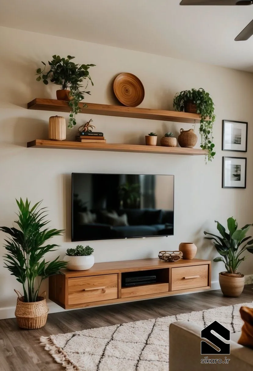 دیوار دکوراتیو تلویزیون با گیاهان سبز 