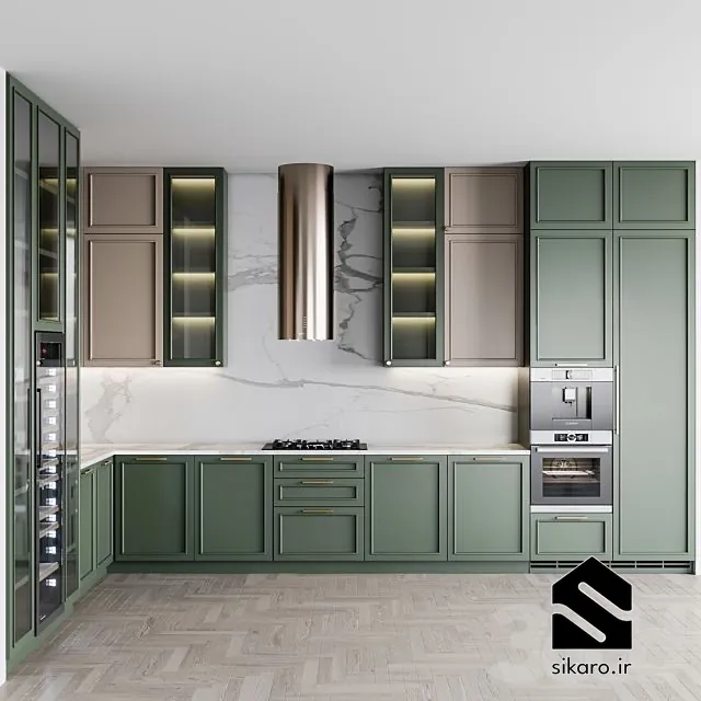کابینت نئوکلاسیک سبز و خاکی