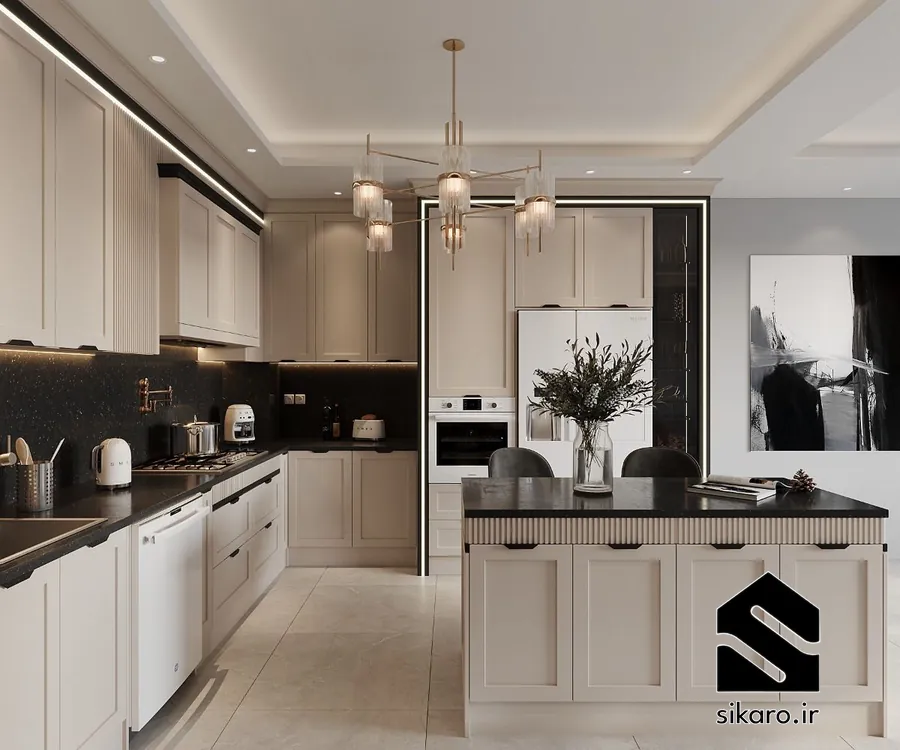 کابینت نئوکلاسیک با جزیره مرکزی