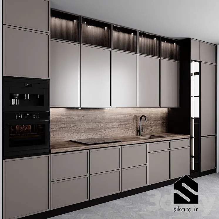 کابینت نئوکلاسیک ساده با ترکیب چوب