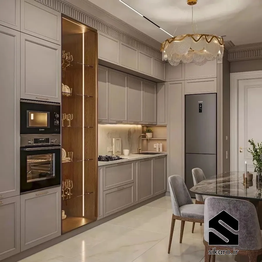 کابینت نئوکلاسیک با ویترین روشن