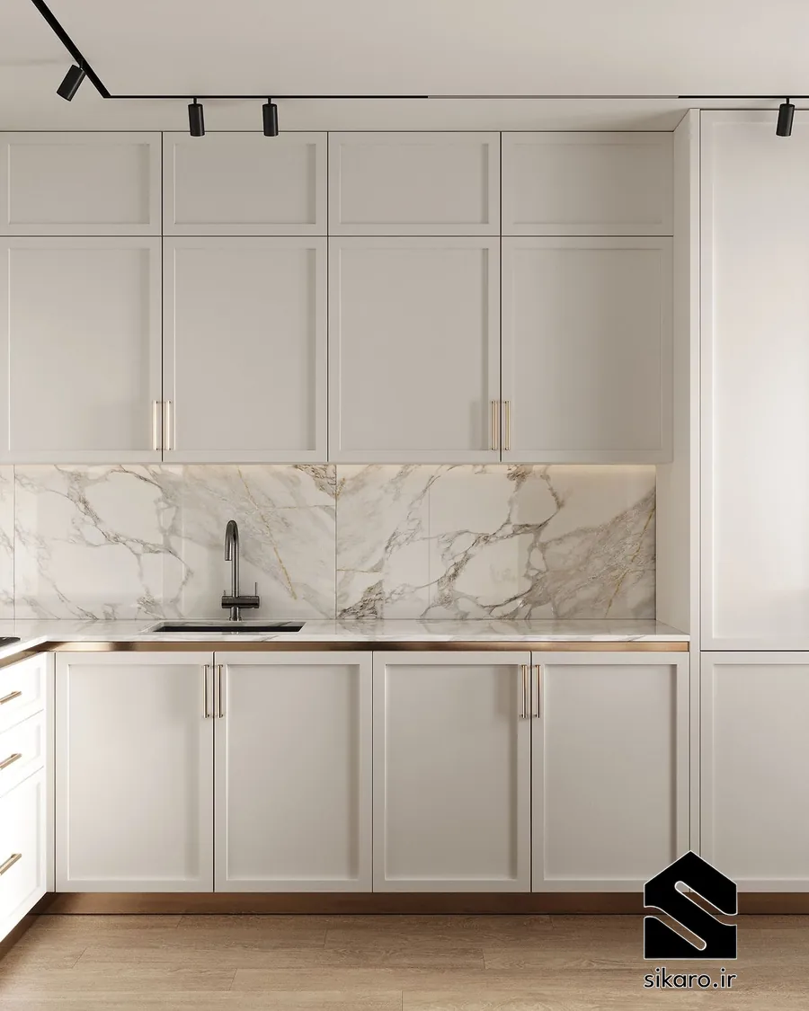 کابینت نئوکلاسیک سفید با مرمر طلایی