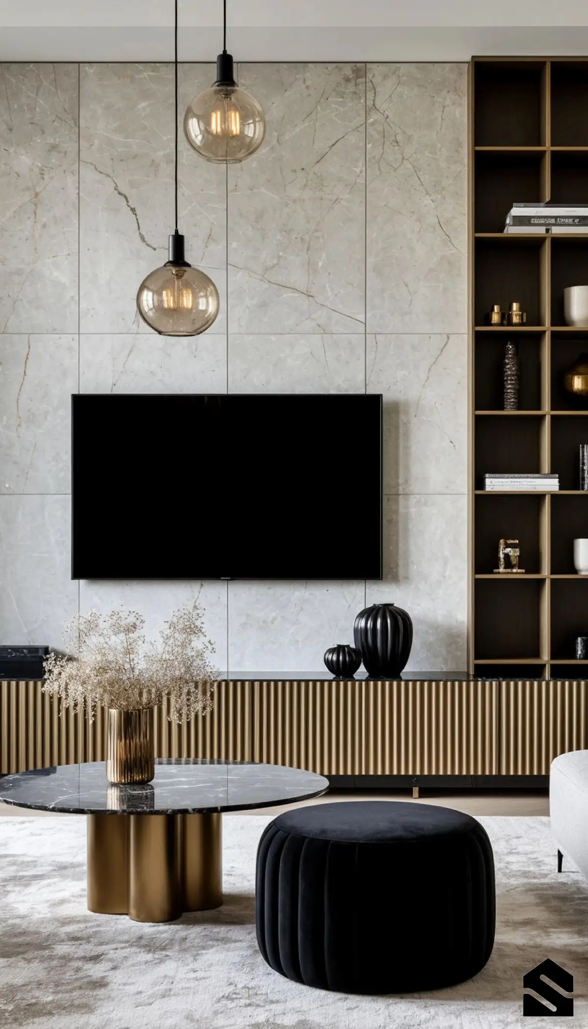 تی وی وال مدرن با سنگ روشن