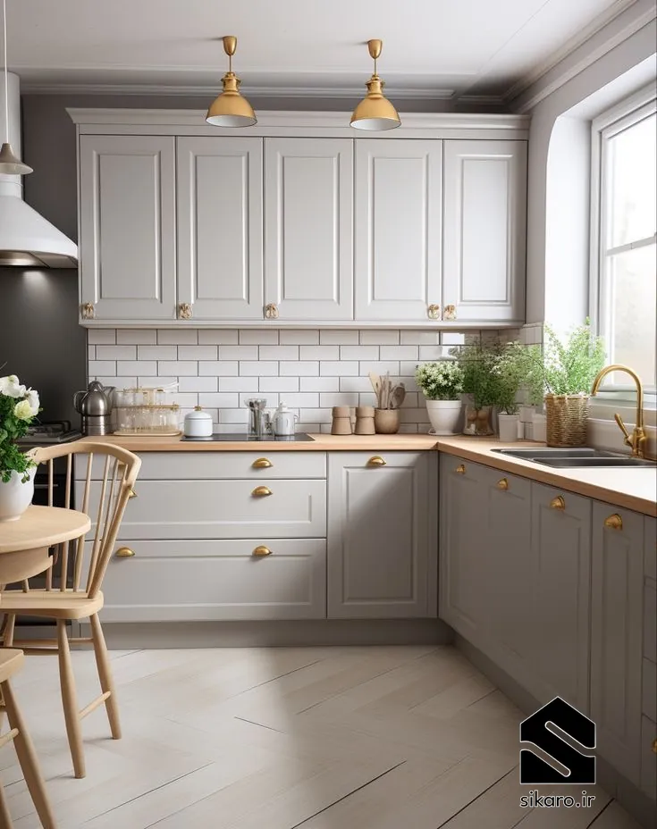 کابینت کلاسیک طوسی با صفحه چوبی