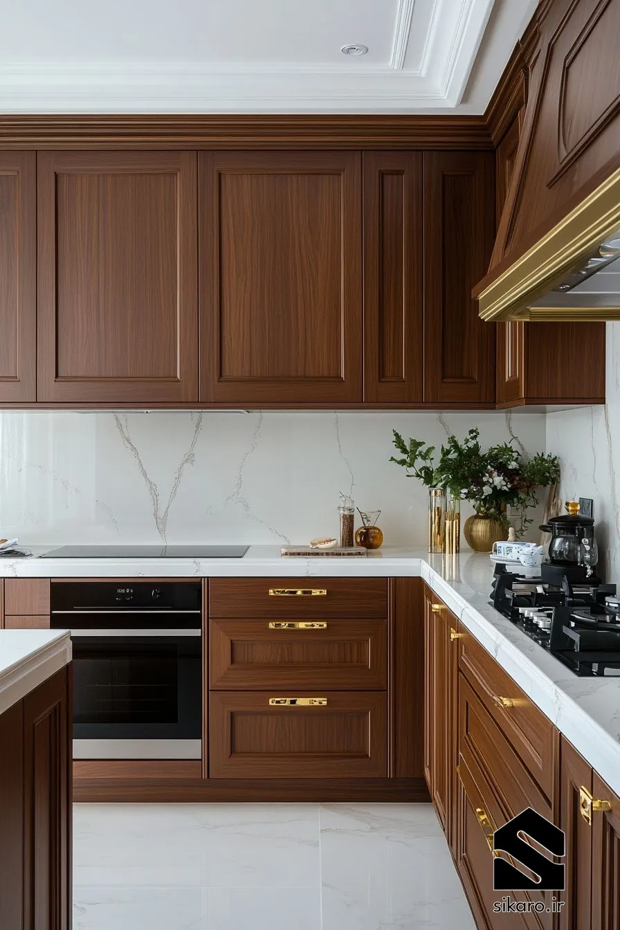 کابینت طرح چوب کلاسیک با جزئیات برجسته 
