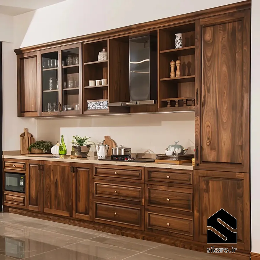 کابینت روکش چوبی در دکوراسیون داخلی کلاسیک