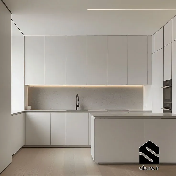 کابینت سفید مدرن بدون دستگیره