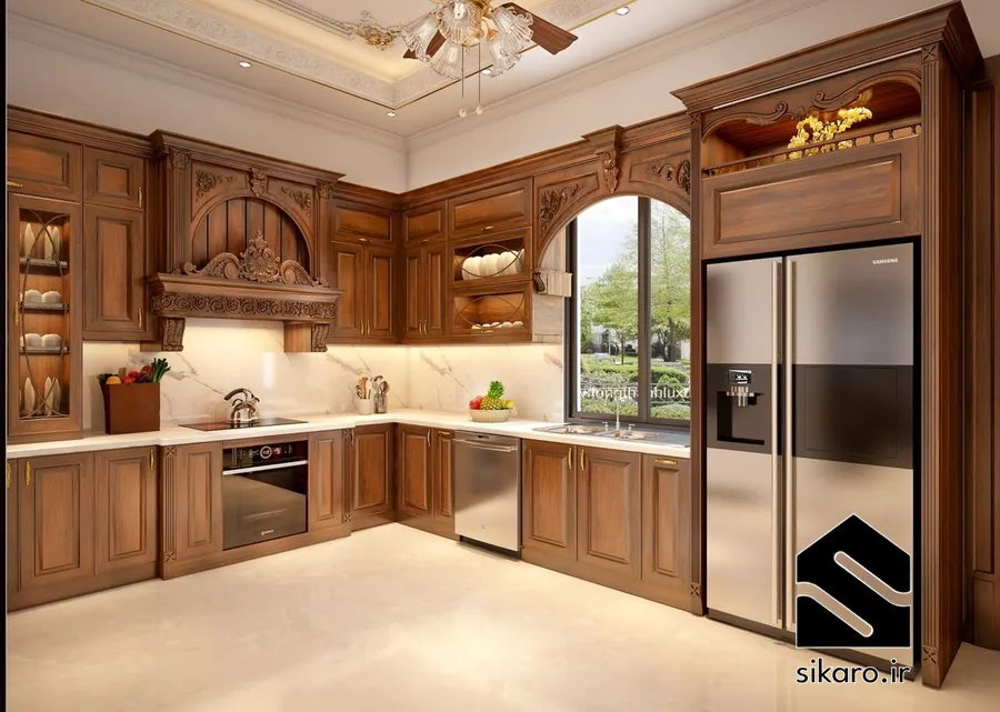 کابینت کلاسیک ال شکل برای آشپزخانه های بزرگ