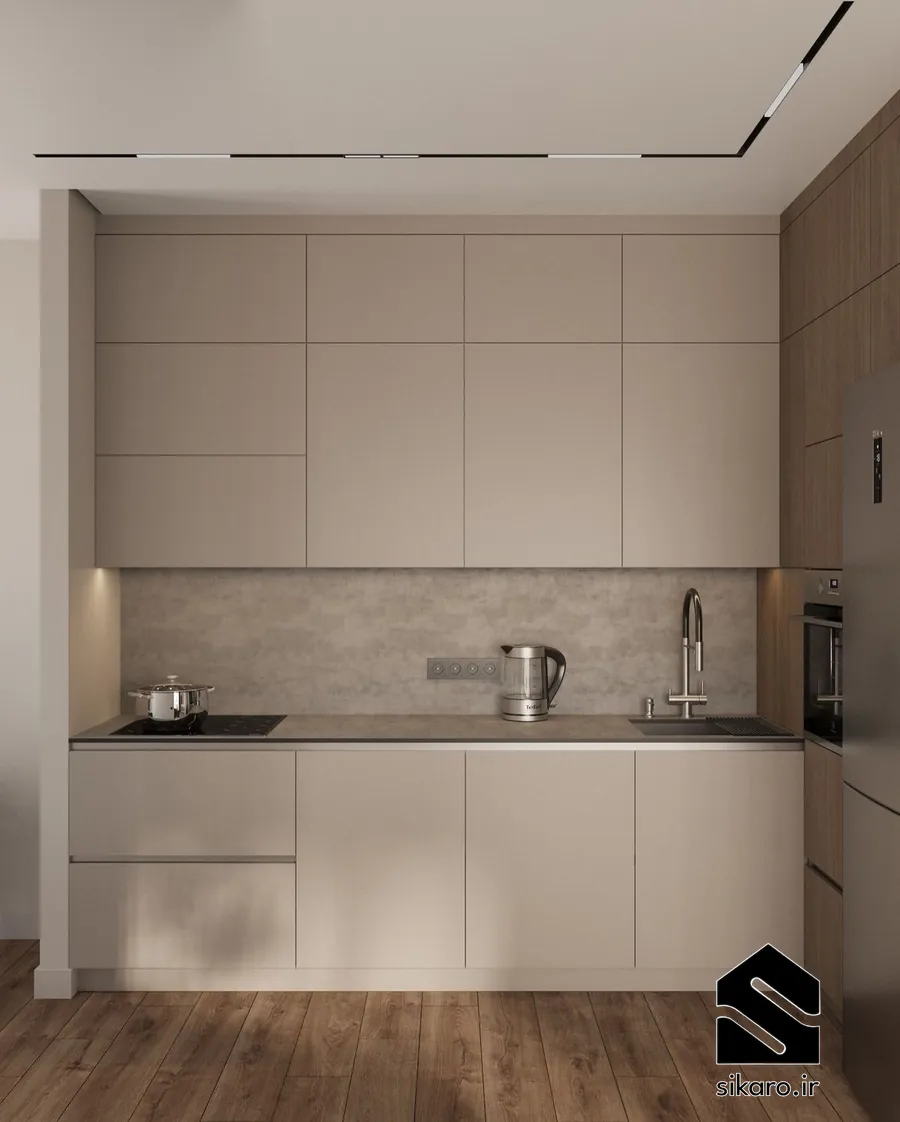 کابینت کرم مدرن با جزئیات فلزی