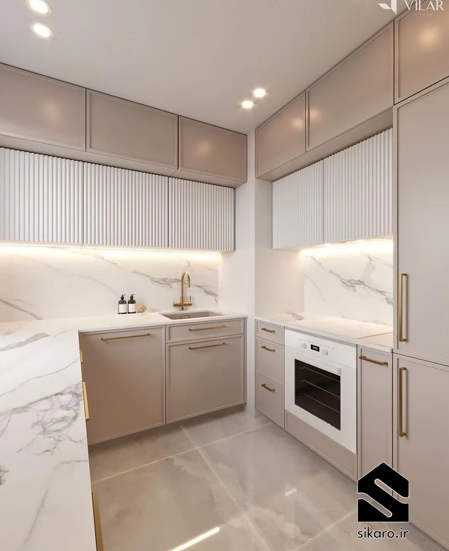 کابینت کرم مدرن با قاب بندی ظریف