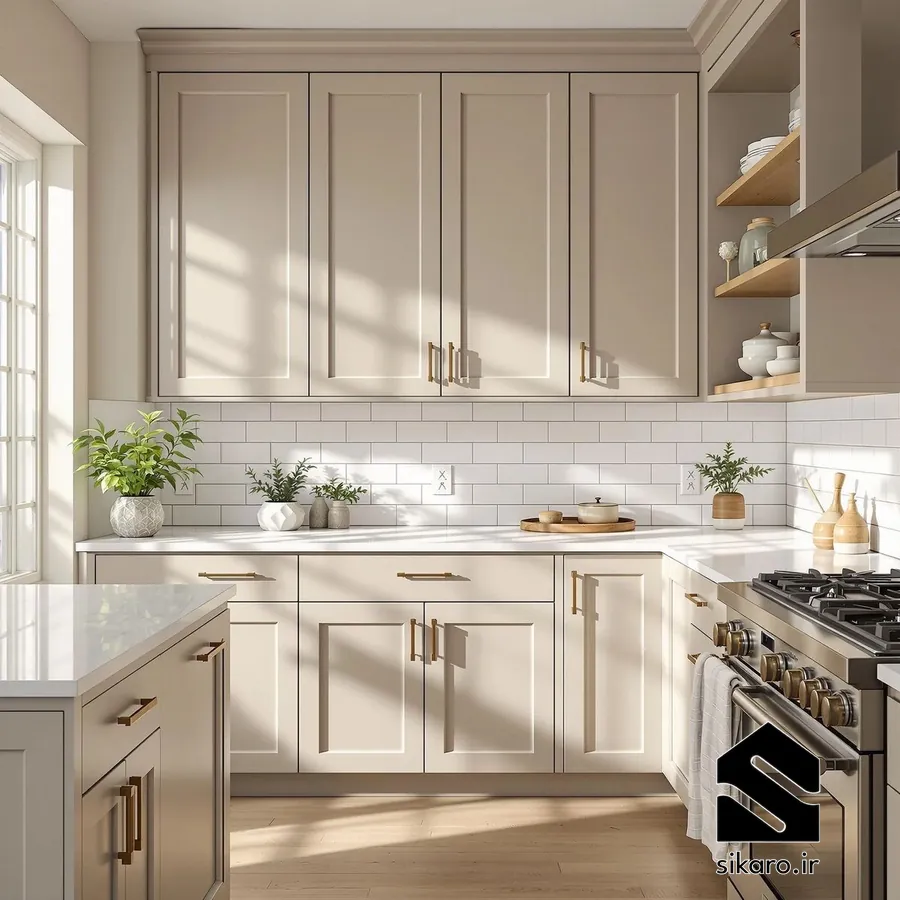 کابینت کرم مدرن برای آشپزخانه کوچک