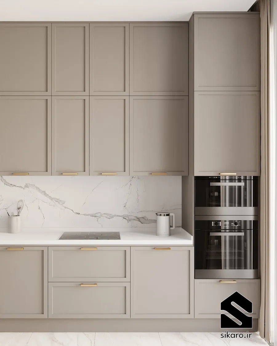 کابینت کرم مدرن با بین کابینتی روشن