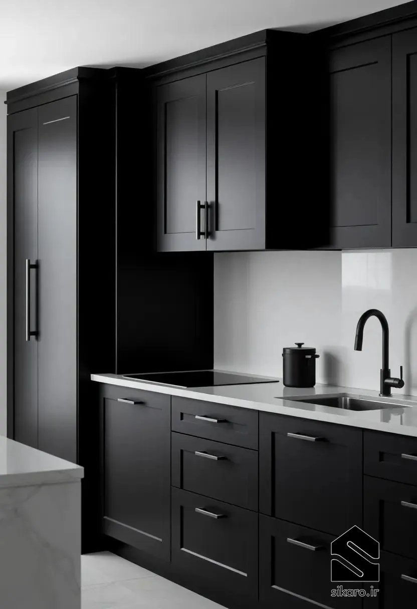 کابینت مشکی مدرن با طراحی مینیمال
