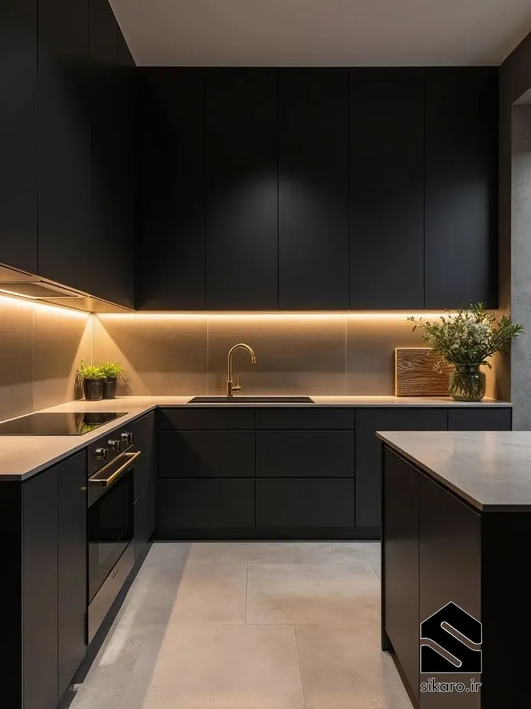 کابینت مشکی مدرن با صفحه روشن