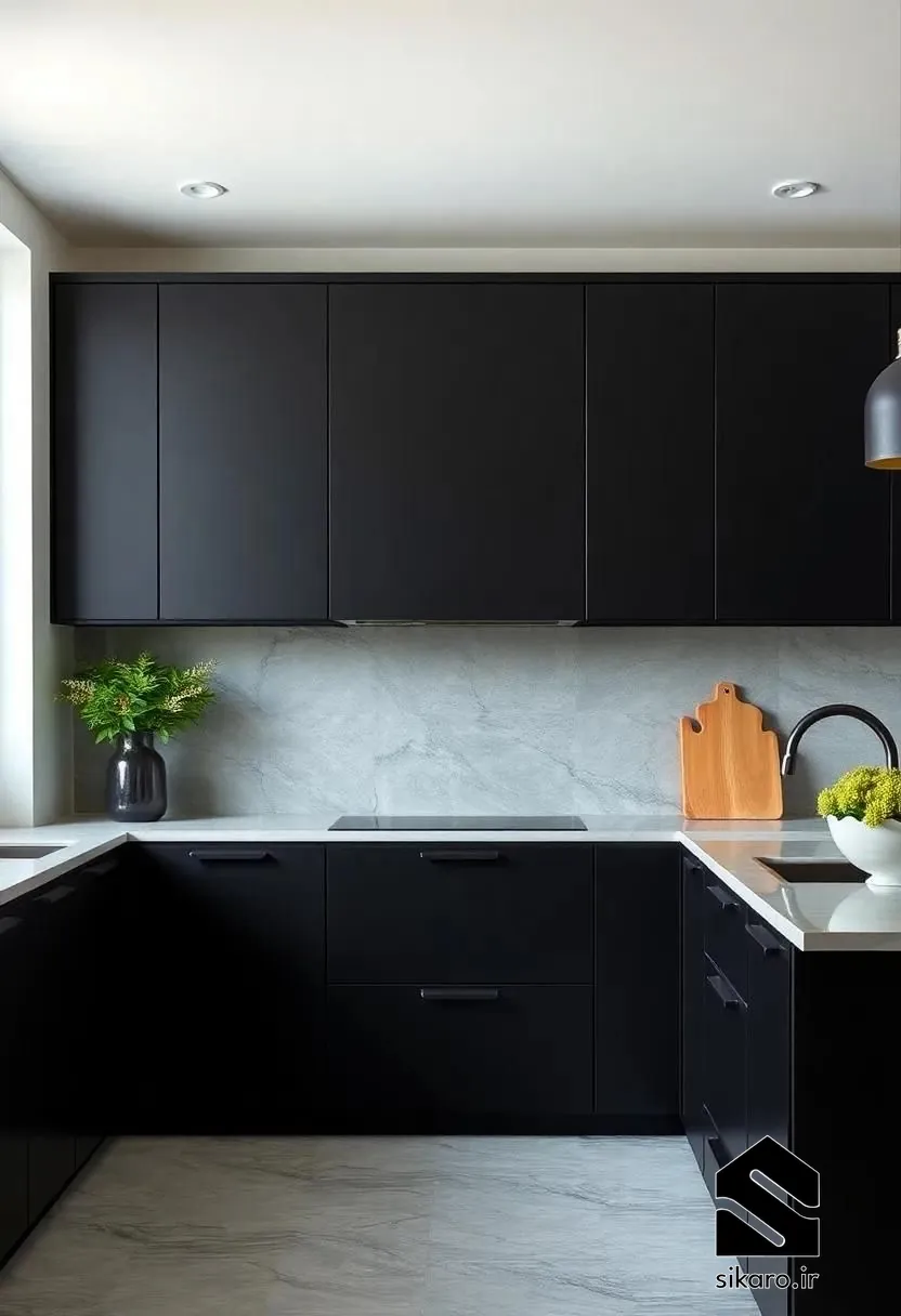 کابینت مشکی مدرن با دستگیره مخفی