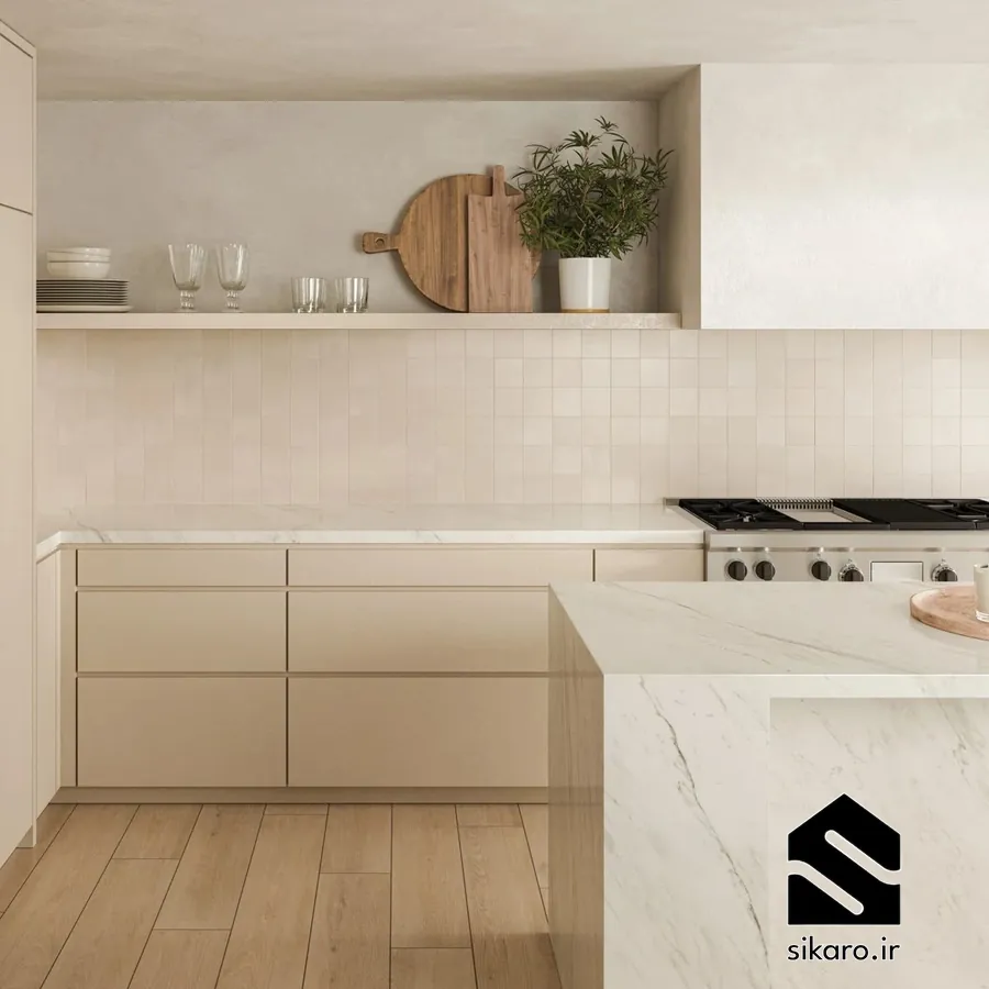کابینت شیری با جزیره کوچک