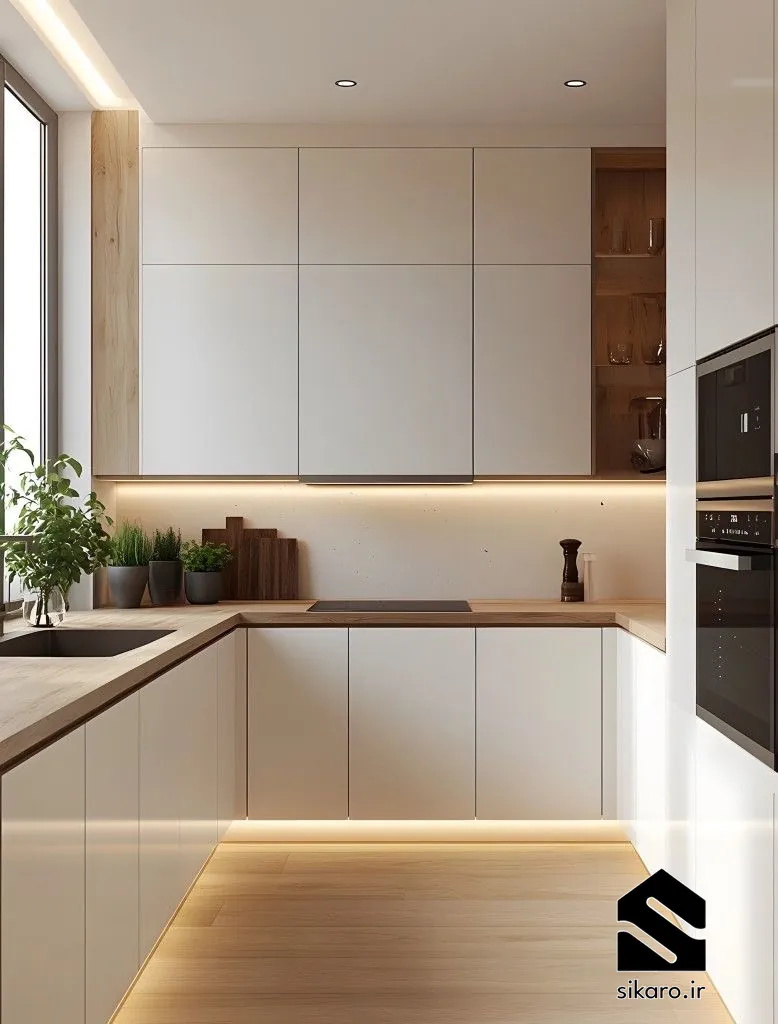 کابینت شیری با صفحه چوب طبیعی
