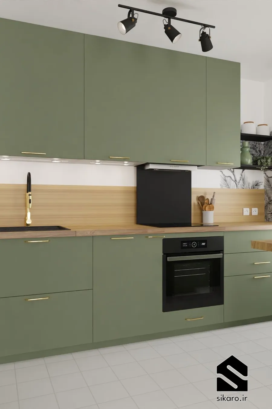 کابینت سبز زیتونی با طراحی مینیمال