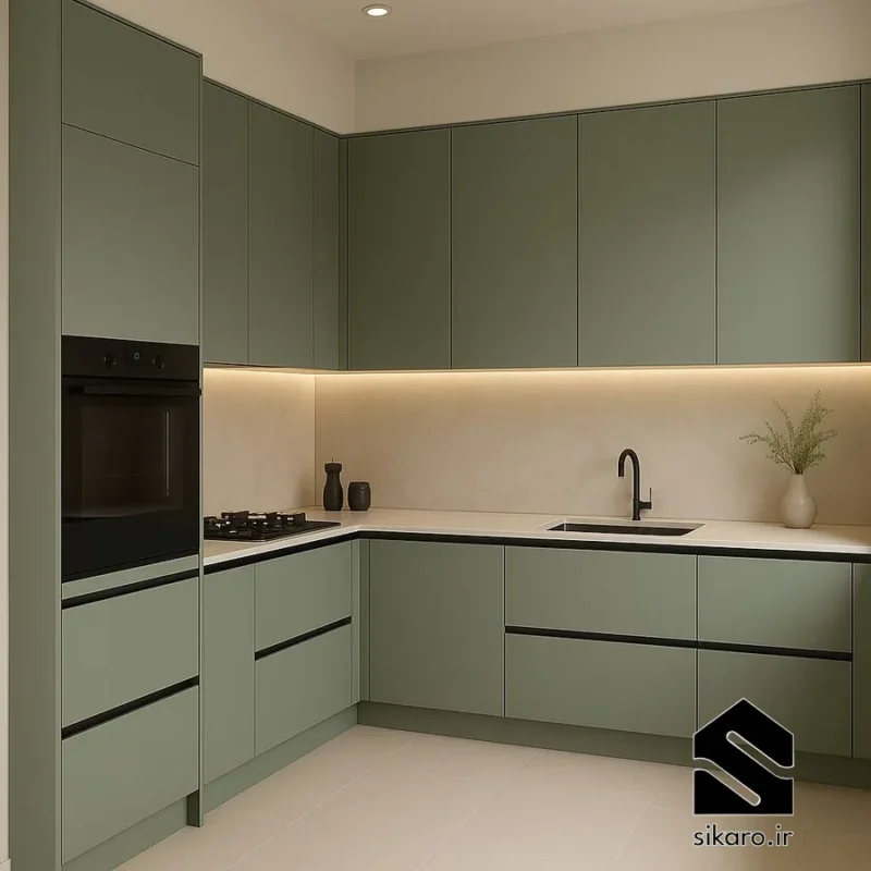 کابینت سبز زیتونی برای خانه کم نور