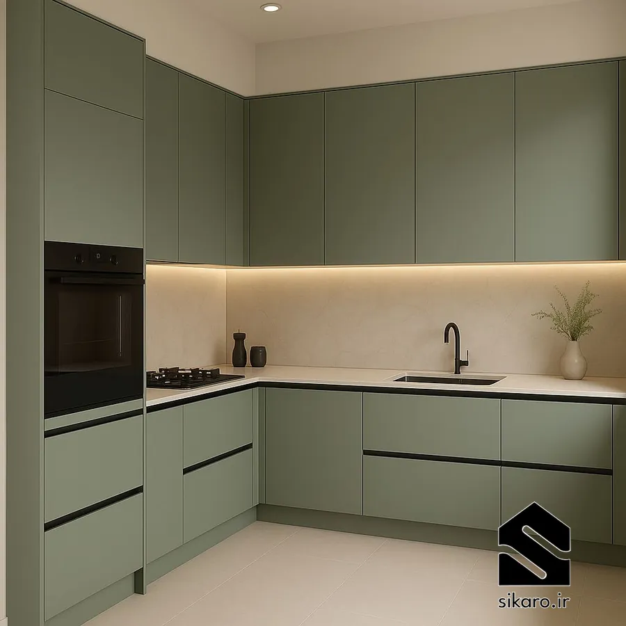 کابینت سبز زیتونی برای خانه کم نور