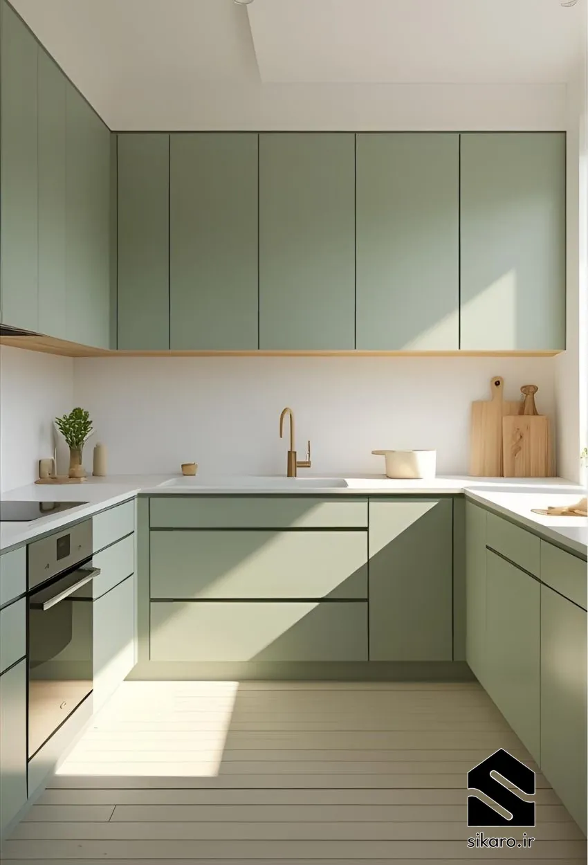 کابینت سبز زیتونی با نور طبیعی برای سلیقه خاص