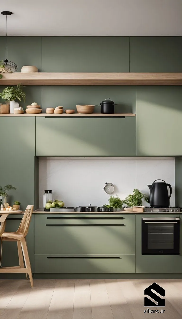 کابینت با شلف چوبی باز