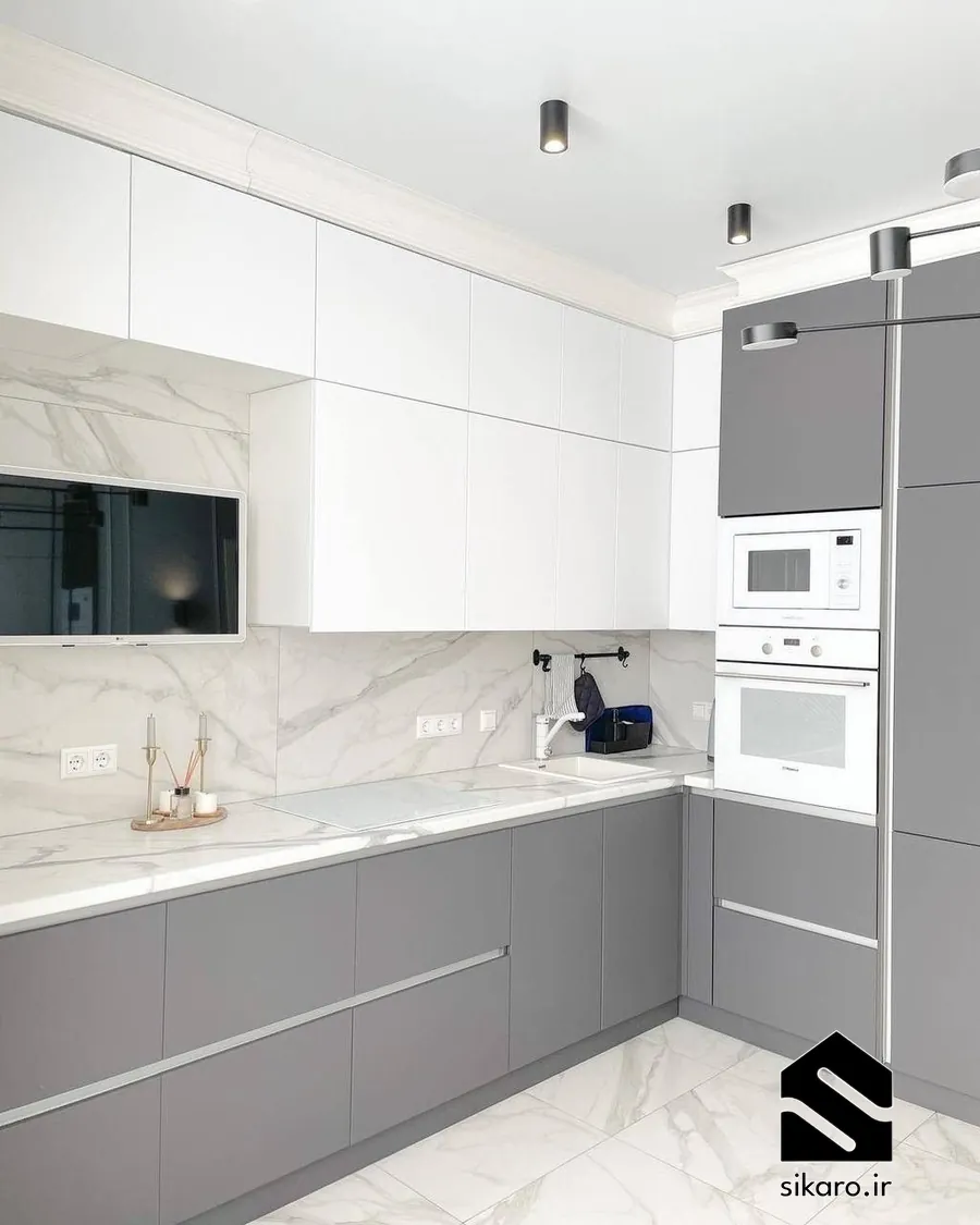 کابینت سفید طوسی هایگلاس 